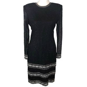 Vintage Brilliante Black & Silver Beaded Cocktail Dress
